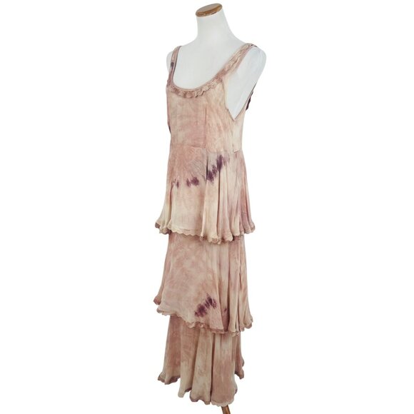 RARE Free People X New Romantics Blush Tie Dye Tiered Ruffle Hem Boho Maxi Dress - Picture 6 of 16